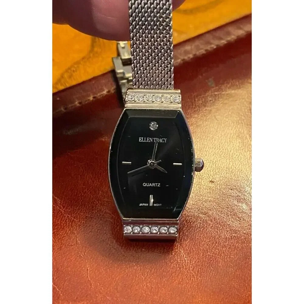 Women's 20mm silver Tone Ellen Tracy Watch, Mesh Band, Crystal Accents